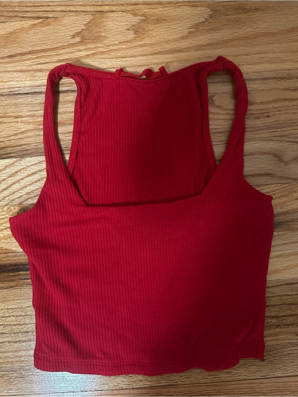 Red Ribbed Crop Tank with Scoop Neck